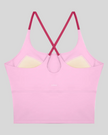 TrackLine Synergy Tank Top in Pink with Rose Red crossover straps, back view