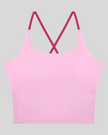 TrackLine Synergy Tank Top in Pink with Rose Red crossover straps, front view