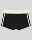 Back view flatlay of the Athlesi TrackLine Track Shorts in black