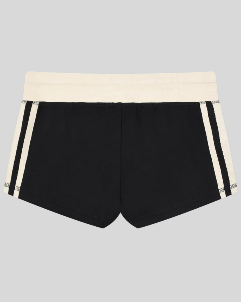 Back view flatlay of the Athlesi TrackLine Track Shorts in black