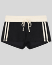 Athlesi TrackLine Track Shorts in black with contrast waistband and side stripe detailing shown in flatlay front view