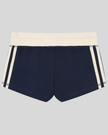 Back view flatlay of the Athlesi TrackLine Track Shorts in blue