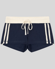 Athlesi TrackLine Track Shorts in blue with contrast waistband and side stripe detailing shown in flatlay front view