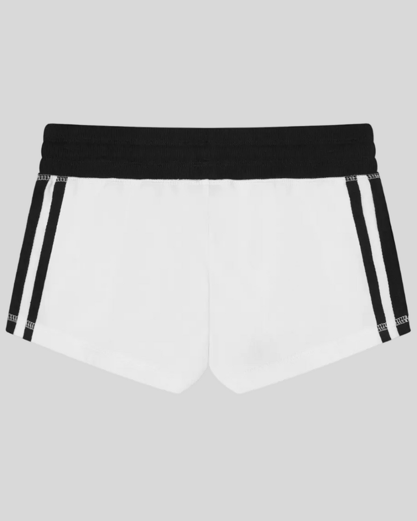 Back view flatlay of the Athlesi TrackLine Track Shorts in white