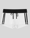 Athlesi TrackLine Track Shorts in white with contrast waistband and side stripe detailing shown in flatlay front view