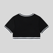 Back view flatlay of the Athlesi TrackLine V-Neck Crop Tee in black with contrast athletic trim detailing