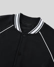 Striped varsity collar detail on the TrackLine Varsity Jacket in Black