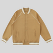 TrackLine Varsity Jacket in Khaki with striped rib trim and snap-button front
