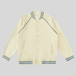 TrackLine Varsity Jacket in Mild Apricot with striped rib trim and snap-button front