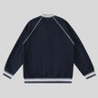 TrackLine Varsity Jacket in Navy Blue back view with raglan sleeve construction
