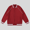 TrackLine Varsity Jacket in Red with striped rib trim and snap-button front
