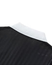 Back collar detail closeup of the Athlesi TrackLine Varsity Jersey in black and white