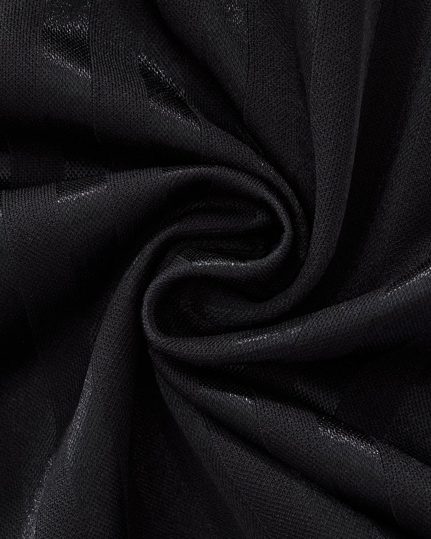 Detailed fabric texture closeup of the Athlesi TrackLine Varsity Jersey in black and white
