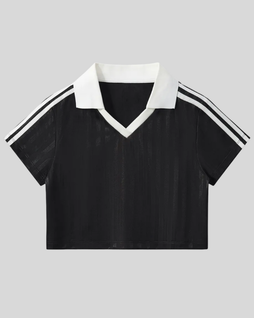 Athlesi TrackLine Varsity Jersey in black and white shown in flatlay front view