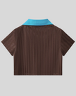 Back view of the Athlesi TrackLine Varsity Jersey in brown and blue