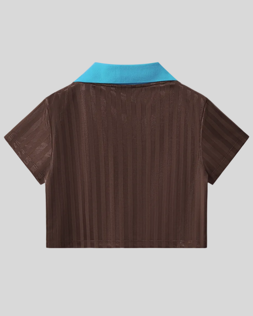 Back view of the Athlesi TrackLine Varsity Jersey in brown and blue