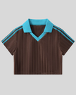Athlesi TrackLine Varsity Jersey in brown and blue shown in flatlay front view