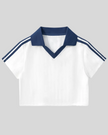 Athlesi TrackLine Varsity Jersey in white and navy blue shown in flatlay front view