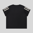 Back view flatlay of the Athlesi TrackLine Varsity Tee in black with athletic stripe sleeve detailing