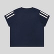 Back view flatlay of the Athlesi TrackLine Varsity Tee in blue with athletic stripe sleeve detailing