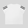 Back view flatlay of the Athlesi TrackLine Varsity Tee in white with athletic stripe sleeve detailing