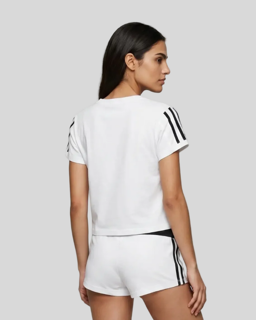 Upper body back view of the Athlesi TrackLine Varsity Tee in white