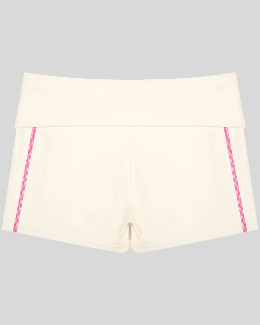 TrackLine Yoga Shorts in apricot with contrast stitching back view