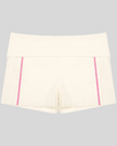 TrackLine Yoga Shorts in apricot with contrast stitching front view