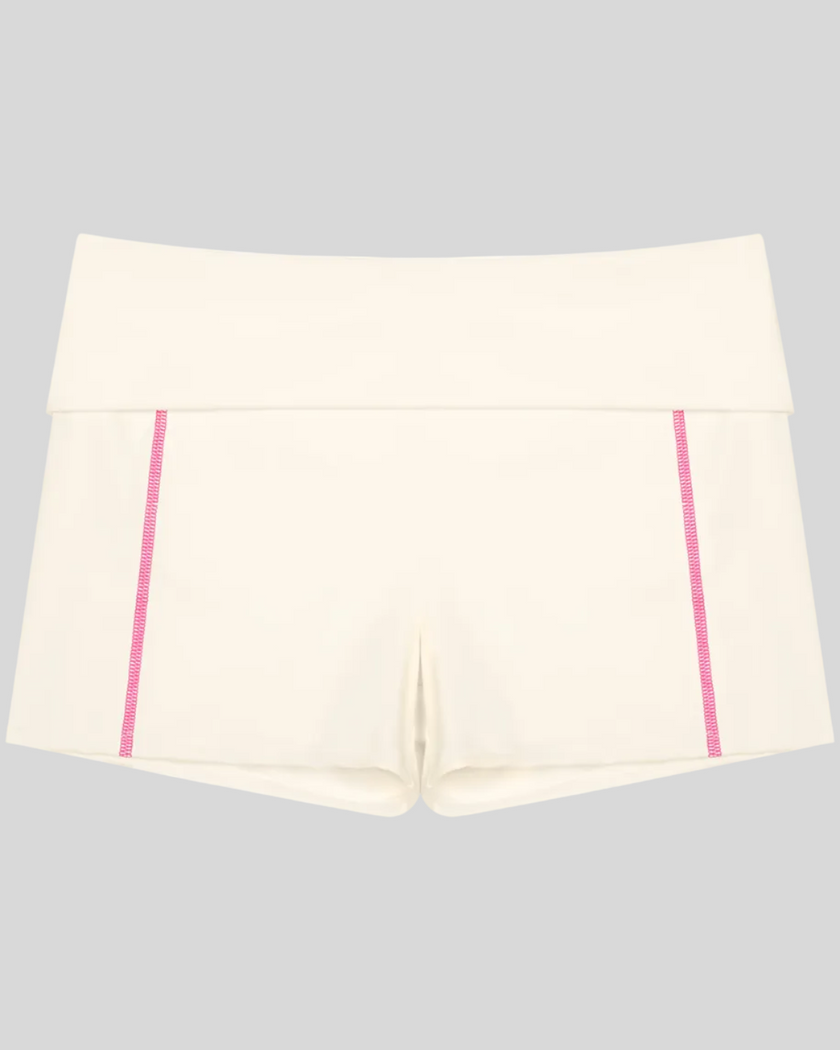 TrackLine Yoga Shorts in apricot with contrast stitching front view
