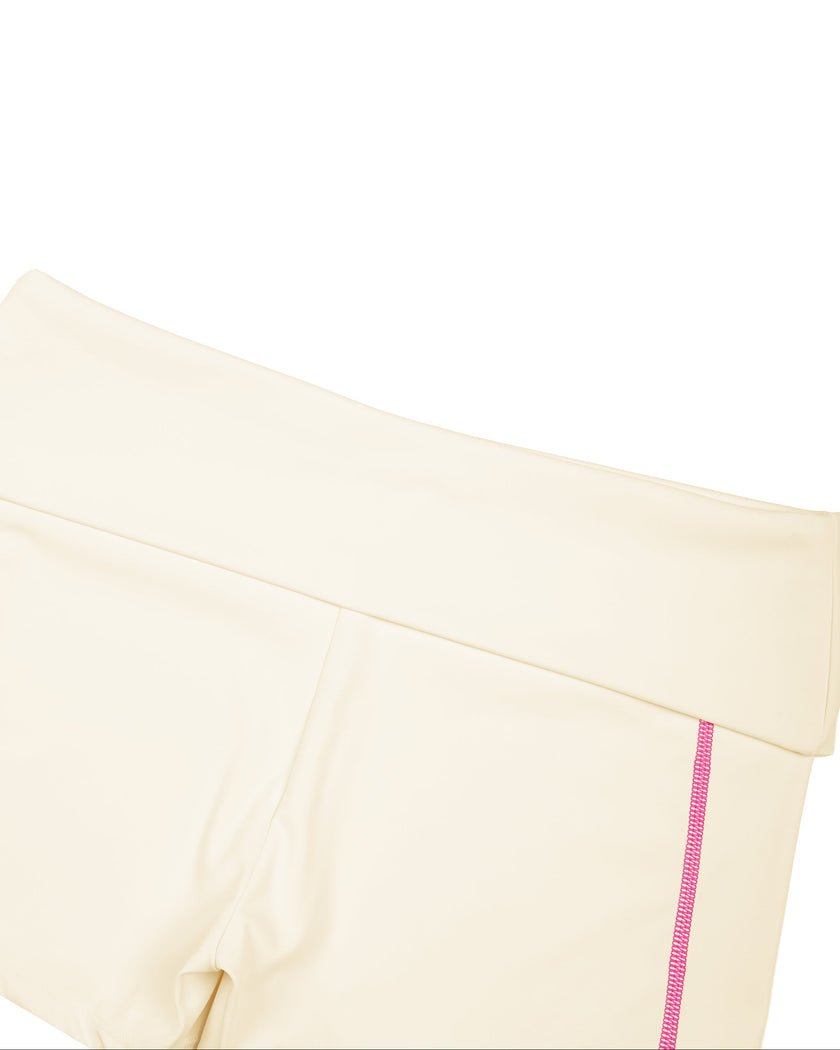Closeup of back waistband on TrackLine Yoga Shorts in apricot