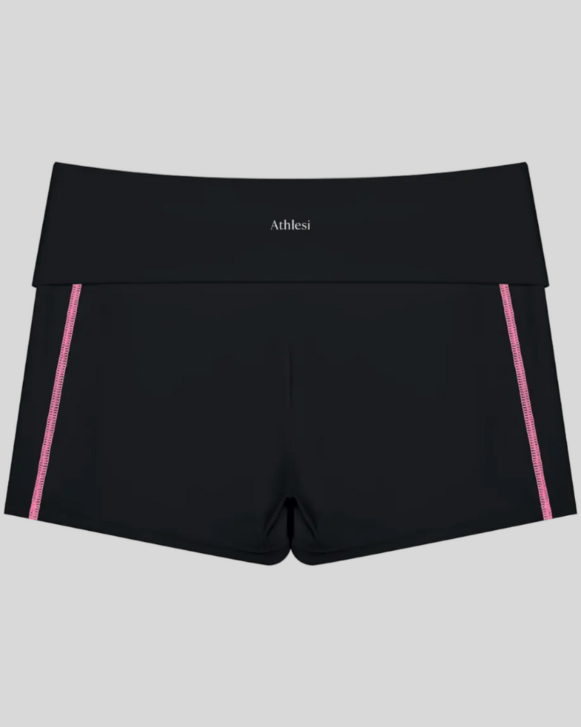 TrackLine Yoga Shorts in black with contrast stitching back view