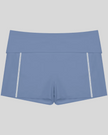 TrackLine Yoga Shorts in blue with contrast stitching front view