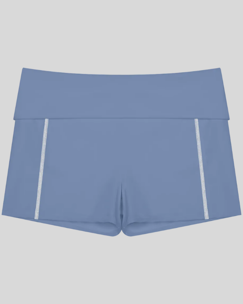 TrackLine Yoga Shorts in blue with contrast stitching front view