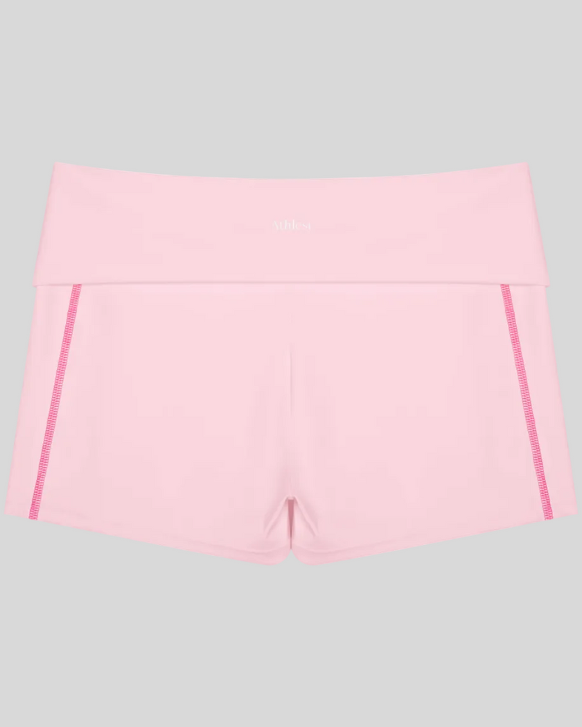 TrackLine Yoga Shorts in pink with contrast stitching back view