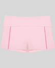 TrackLine Yoga Shorts in pink with contrast stitching front view