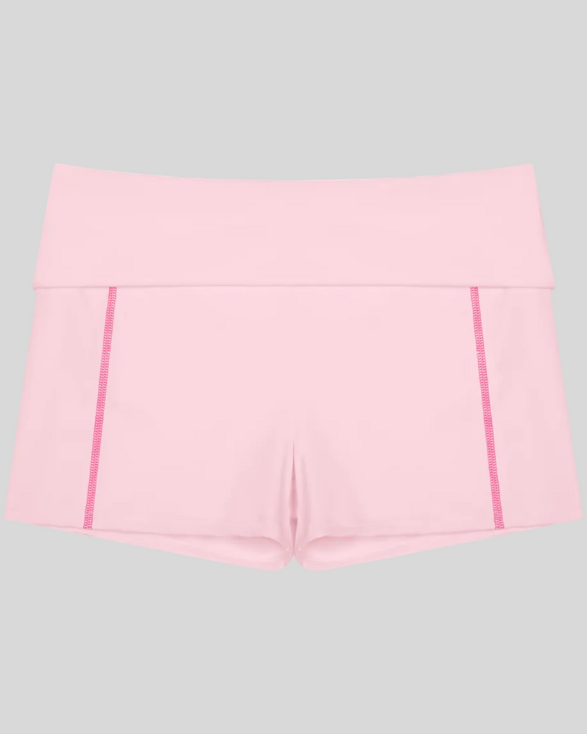 TrackLine Yoga Shorts in pink with contrast stitching front view