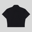 Back view flatlay of the Athlesi TrackLine Zip Crop Tee in black with contrast stripe sleeve detailing