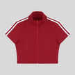 Athlesi TrackLine Zip Crop Tee in red with contrast stripe sleeves shown in flatlay front view