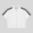 Athlesi TrackLine Zip Crop Tee in white with contrast stripe sleeves shown in flatlay front view