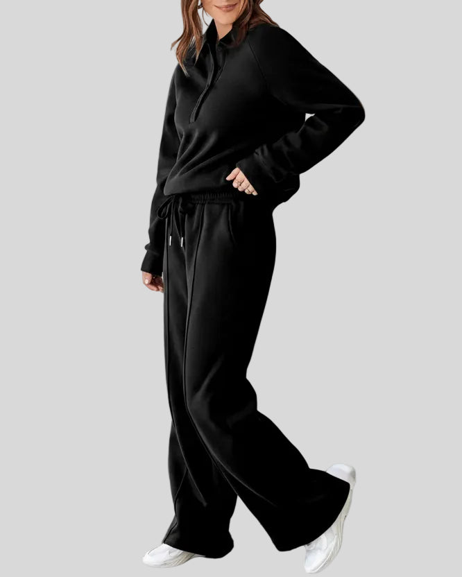 Side view of the UrbanEase Collared Set showing relaxed fit and clean structure