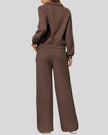 Back view of UrbanEase Collared Set in brown showing clean, relaxed silhouette