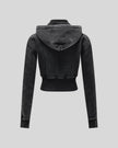 Back view of Vintage Washed Edition Hoodie in Black with detachable hood and ribbed waistband