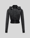 Vintage Washed Edition Hoodie in Black with cropped silhouette, contoured seams and front zipper