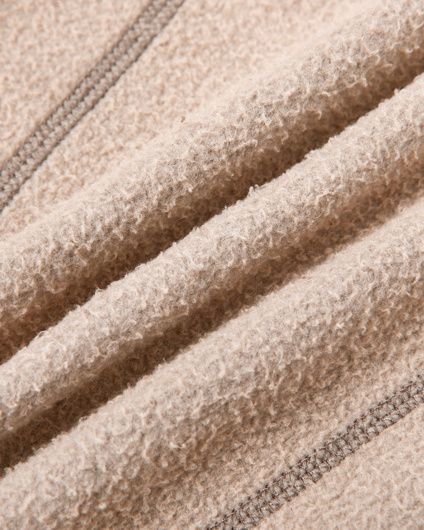 Closeup of soft fleece-lined interior fabric on Vintage Washed Edition Hoodie in Coffee