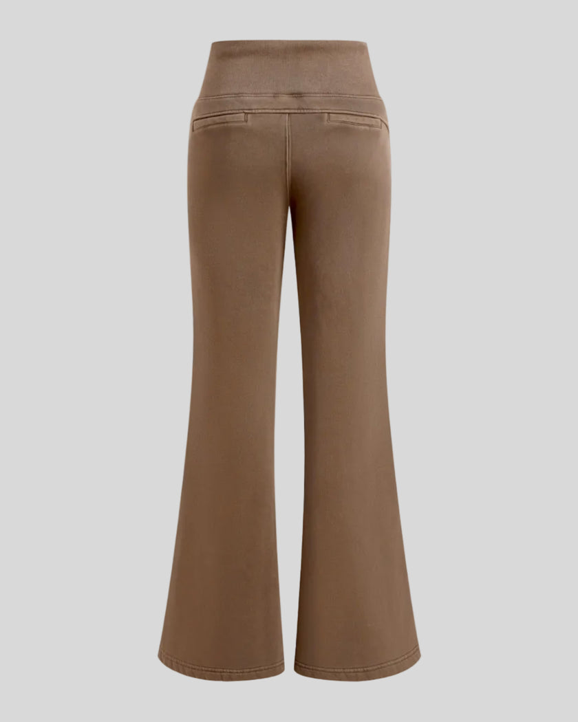 Back view of Vintage Washed Edition Pants in Coffee with flared legs and rear pocket details