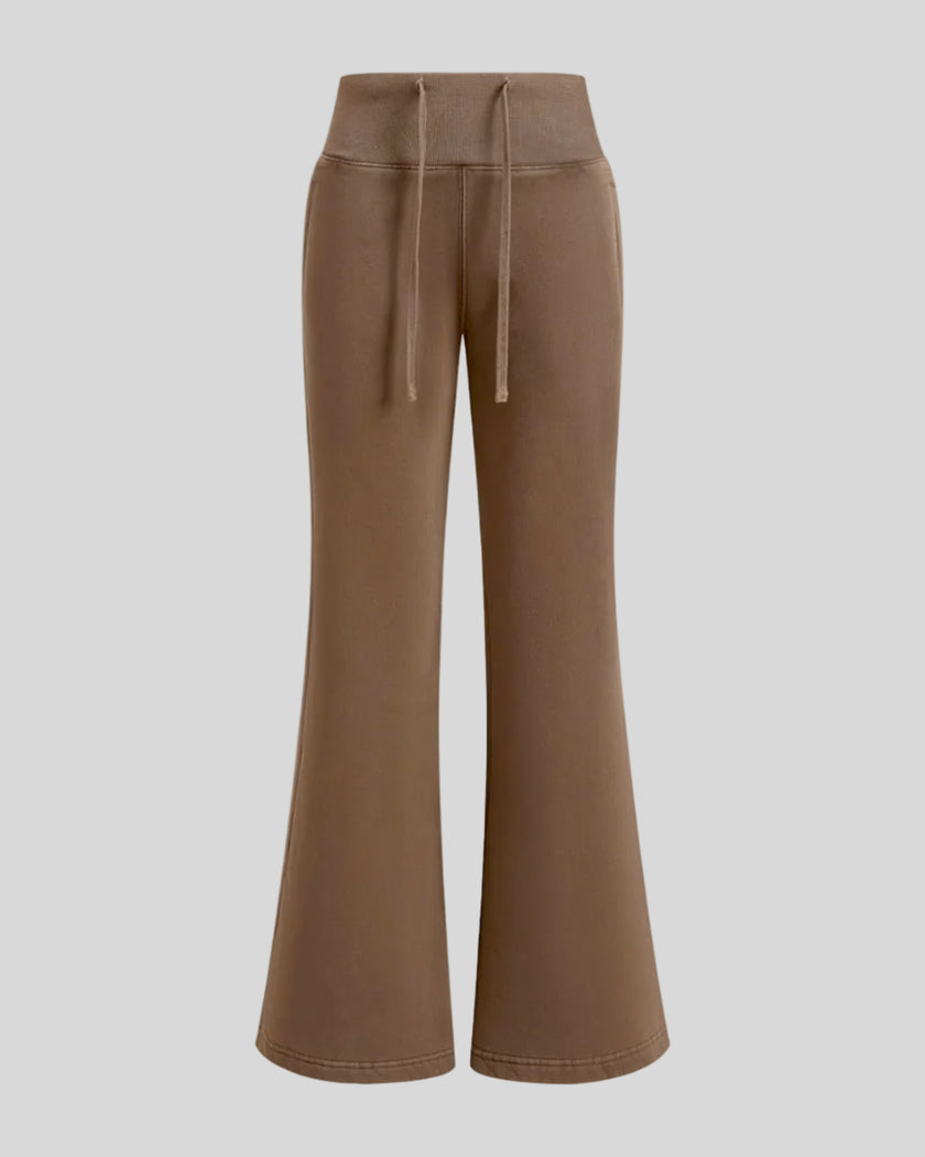Vintage Washed Edition Pants in Coffee with flared legs and drawstring waist, front view