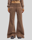 Lower body front view of woman wearing Vintage Washed Edition Pants in Coffee, showing flared leg silhouette