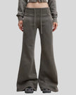 Lower body front view of woman wearing Vintage Washed Edition Pants in Dark Gray, showing flared leg silhouette