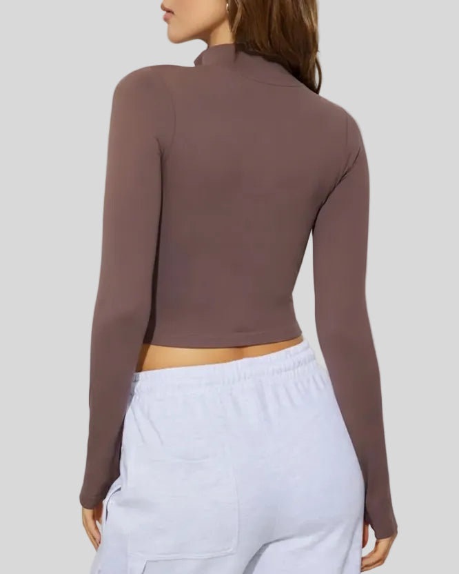 A streamlined silhouette women's active jacket in chocolate - Athlesi