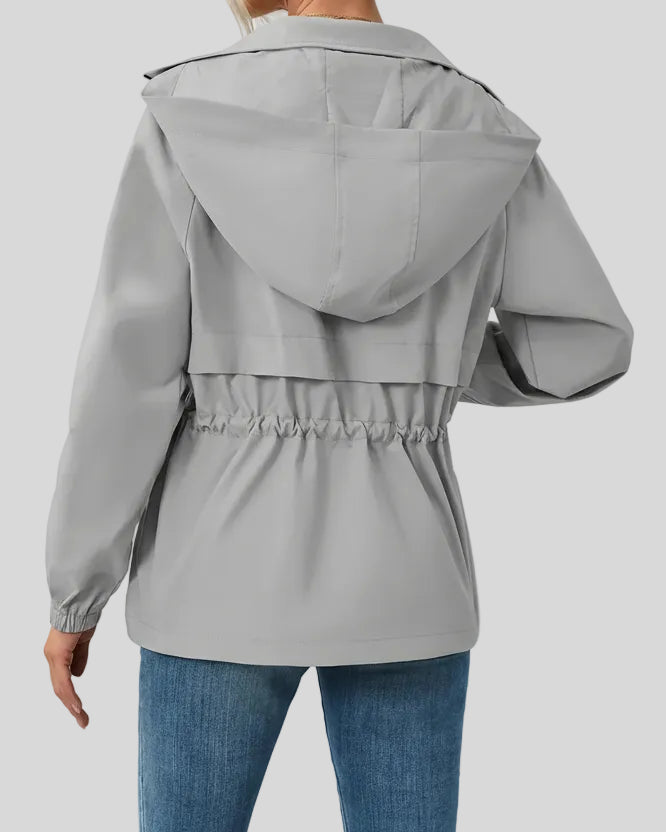 WeekendEase Hooded Jacket in gray back view showing relaxed structure